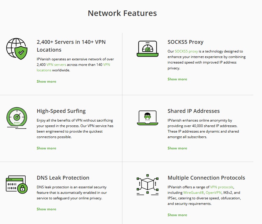 IPVanish Network Features